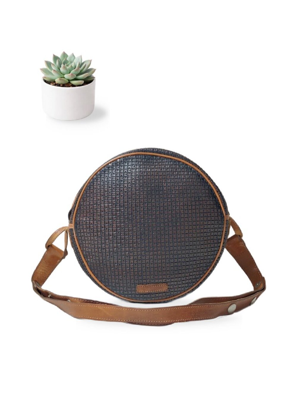 Ted Lapidus Paris Vintage Canvas Round Canteen Crossbody Bag Brown Circle